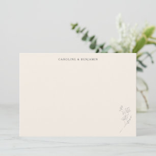 Tarjeta De Agradecimiento Arte de línea floral ecru minimalista boda elegant