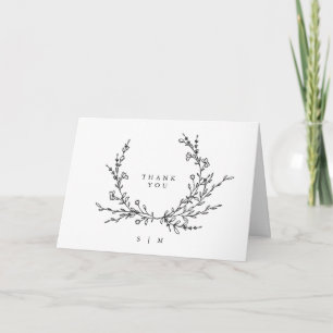 Tarjeta De Agradecimiento Arte de línea floral minimalista de boda doblada