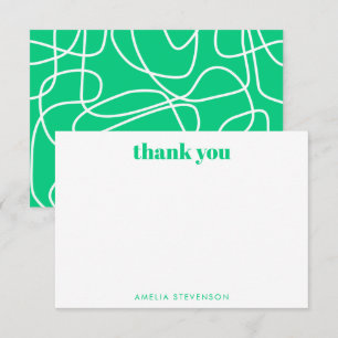 Tarjeta De Agradecimiento Arte de línea moderna abstracta verde nombre perso