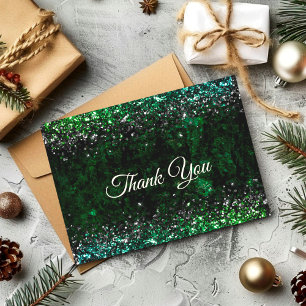 Tarjeta De Agradecimiento Arte de mármol verde elegante chic falso brillo