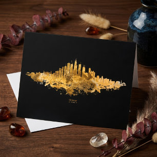 Tarjeta De Agradecimiento Arte de paisaje urbano naranja acuarela del horizo