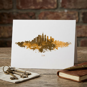 Tarjeta De Agradecimiento Arte de paisaje urbano naranja acuarela del horizo