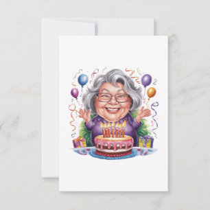 Tarjeta De Agradecimiento Arte de pastel de cumpleaños de anciana emocionada