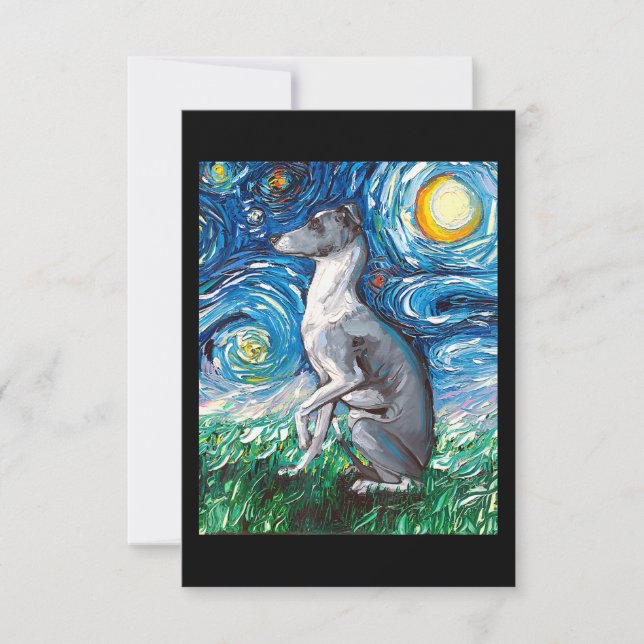 Tarjeta De Agradecimiento Arte de perro con marionetas estelares en la noche (Anverso)