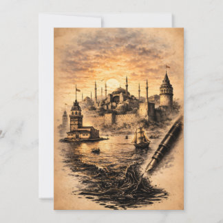 Tarjeta De Agradecimiento Arte de tinta romántico de Estambul con horizonte 