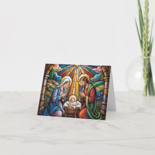 Tarjeta De Agradecimiento Arte de vidrio emplomado de la Natividad – Navidad