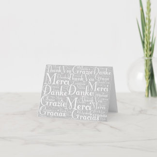 Tarjeta De Agradecimiento Arte de Word: Gracias en varios idiomas blanco gri