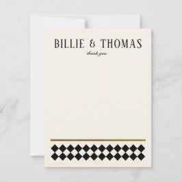 Tarjeta De Agradecimiento Arte Deco Boda Ajedrezado Negro y Marfil