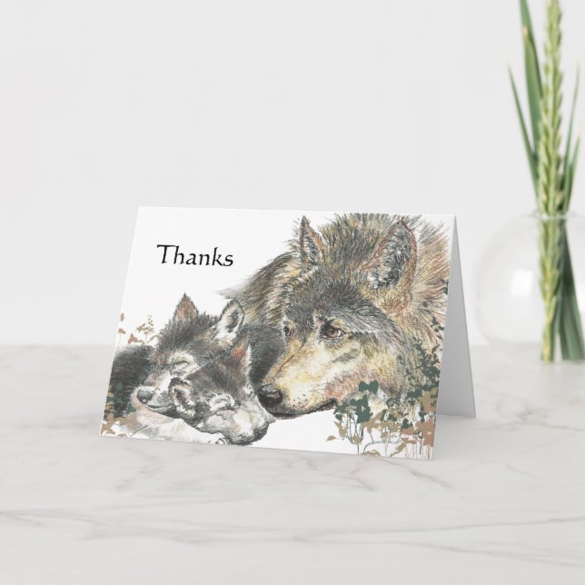 Tarjeta De Agradecimiento Arte del lobo de la acuarela de las gracias y del (Anverso)