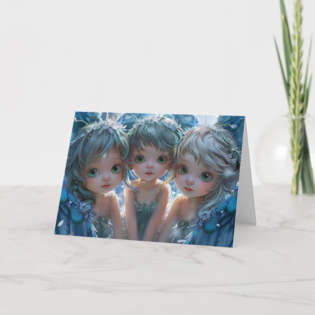 Tarjeta De Agradecimiento Arte digital de tres pequeños ángeles (Anverso)