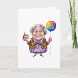 Tarjeta De Agradecimiento Arte divertido de cumpleaños de abuela en biciclet