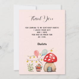 Tarjeta De Agradecimiento Arte en Acuarela Hongo y Flores Lindas