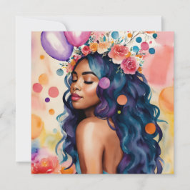 Tarjeta De Agradecimiento Arte Fiesta multicolor de mujer negra