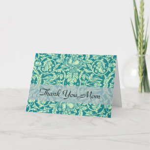 Tarjeta De Agradecimiento Arte floral de ave azul rey de William Morris Quee
