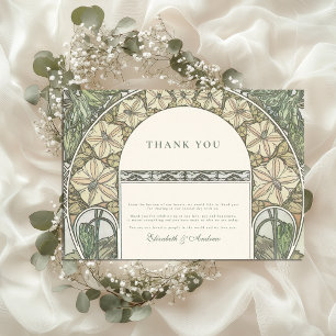 Tarjeta De Agradecimiento Arte floral Nouveau Verde boda