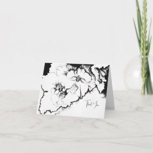 Tarjeta De Agradecimiento Arte floral original de puntos negros y blancos co