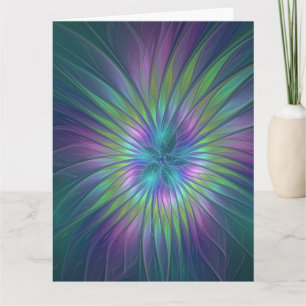 Tarjeta De Agradecimiento Arte fractal abstracto de flor de fantasía brillan