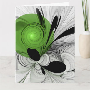Tarjeta De Agradecimiento Arte fractal abstracto en blanco y negro con verde