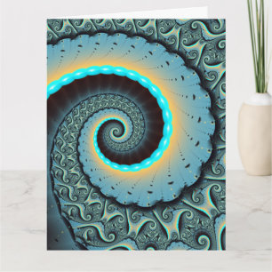 Tarjeta De Agradecimiento Arte fractal en espiral abstracto azul turquesa na