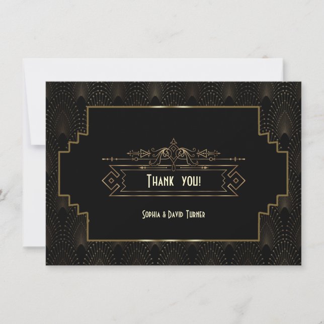 Tarjeta De Agradecimiento Arte Glam Art Deco Gran Gatsby Boda Gracias (Anverso)