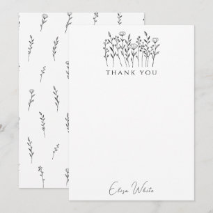 Tarjeta De Agradecimiento Arte lineal de flores silvestres delicadas persona