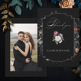 Tarjeta De Agradecimiento Arte Negro Floral Caligrafía Fina Foto