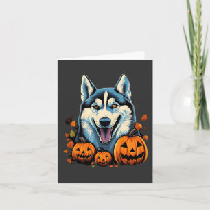Tarjeta De Agradecimiento Arte pop molinando perro Husky con calabazas Hallo