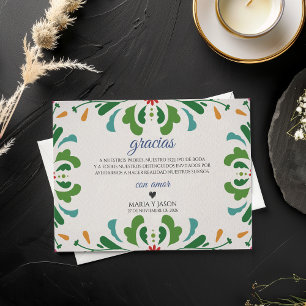 Tarjeta De Agradecimiento Arte Popular Colorida Fiesta Floral Boda Española