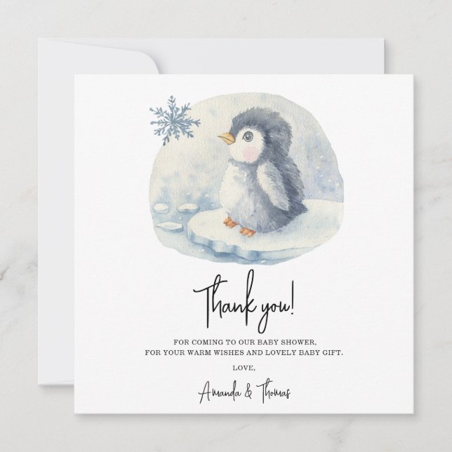 Tarjeta De Agradecimiento Ártico lindo Pingüino gracias a la ducha de bebé (Anverso)