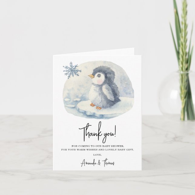 Tarjeta De Agradecimiento Ártico lindo Pingüino gracias a la ducha de bebé (Anverso)