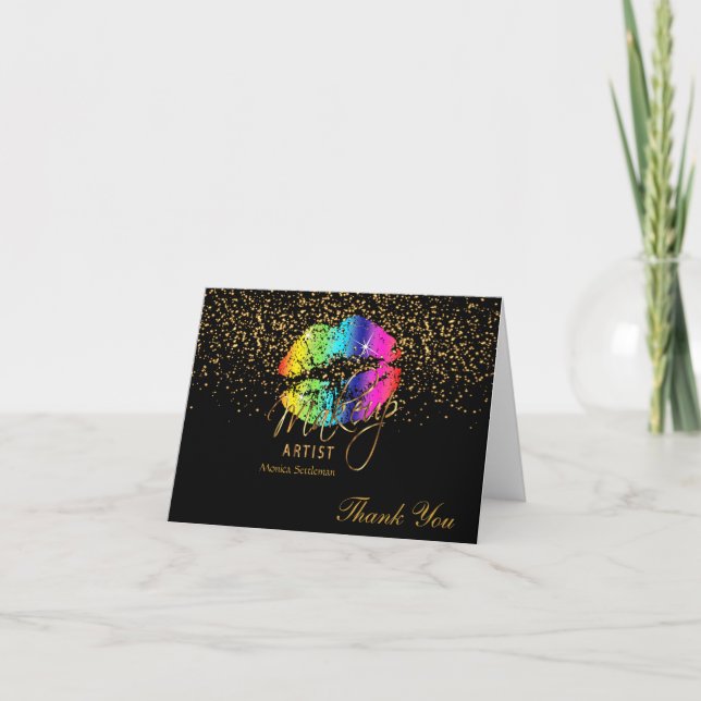 Tarjeta De Agradecimiento Artista de maquillaje: los labios del arcoiris sob (Anverso)