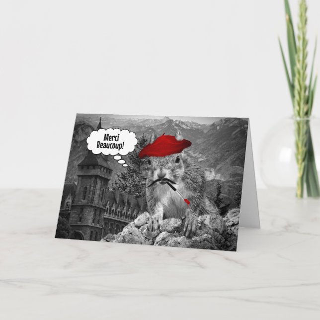 Tarjeta De Agradecimiento Artista francés Merci Beaucoup de la ardilla (Anverso)