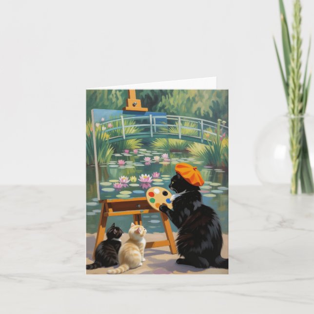 Tarjeta De Agradecimiento Artista negro Kitty pintura Monet Water Lilies (Anverso)