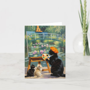 Tarjeta De Agradecimiento Artista negro Kitty pintura Monet Water Lilies