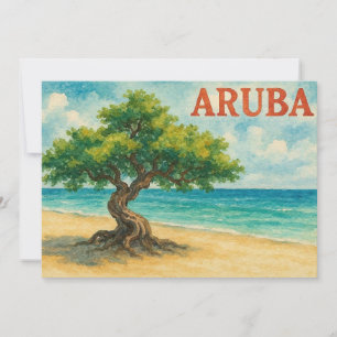 Tarjeta De Agradecimiento Aruba Divi Tree Eagle Beach acuarela