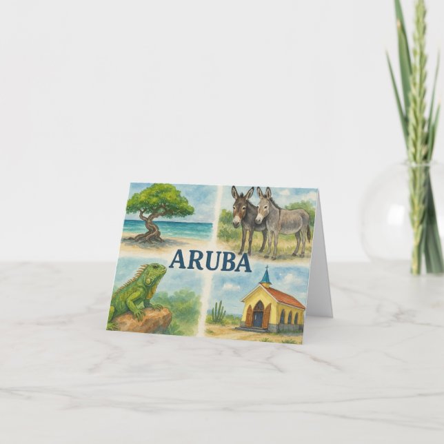 Tarjeta De Agradecimiento Aruba multimirada acuarela (Anverso)