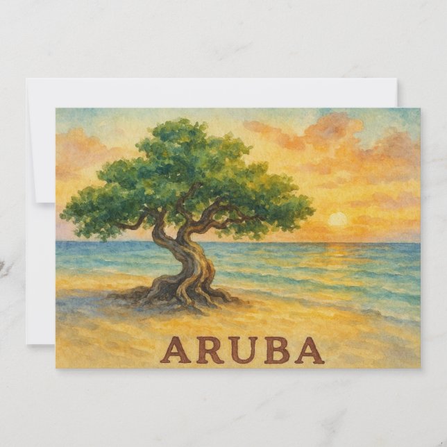 Tarjeta De Agradecimiento Aruba Playa Eagle Divi Tree Hora Dorada (Anverso)
