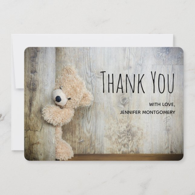 Tarjeta De Agradecimiento Aseo De Oso Rústico De Madera Cuidado Gracias (Anverso)