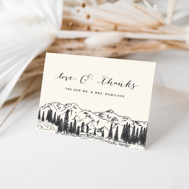 Tarjeta De Agradecimiento Ash Black | Boda de Sketch de montaña (Subido por el creador)