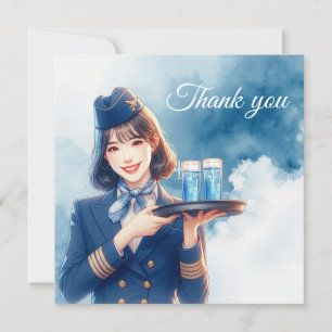 Tarjeta De Agradecimiento Asistencia en vuelo azafata sirviendo bebidas