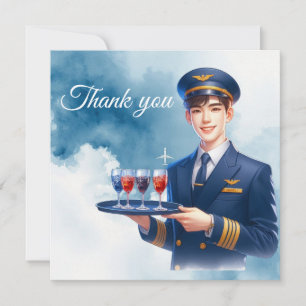 Tarjeta De Agradecimiento Asistencia en vuelo Azafata sirviendo bebidas