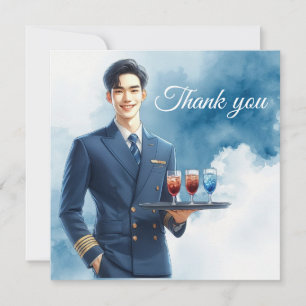 Tarjeta De Agradecimiento Asistencia en vuelo Azafata sirviendo bebidas