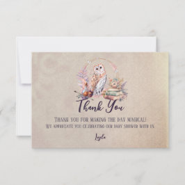 Tarjeta De Agradecimiento Asistente para Chica de Lechuza Mágica Baby Shower