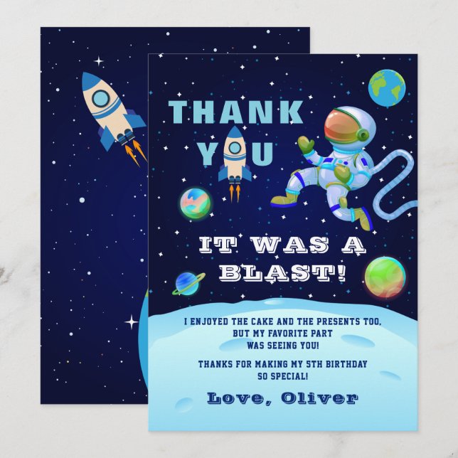 Tarjeta De Agradecimiento Astronauta azul Tierra Aniversario del nacimiento  (Anverso / Reverso)