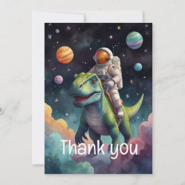 Tarjeta De Agradecimiento Astronauta en Dino en el espacio