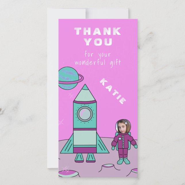 Tarjeta De Agradecimiento Astronauta en la Luna Gracias Insertar tu cara (Anverso)
