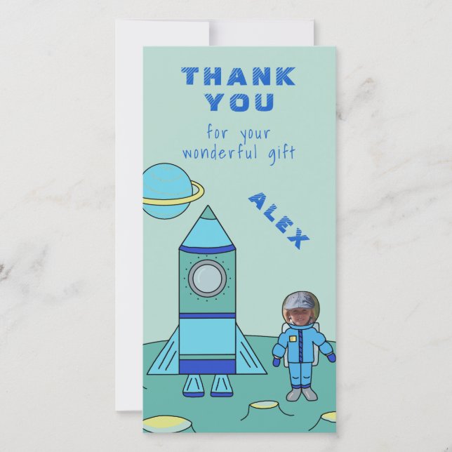 Tarjeta De Agradecimiento Astronauta en la Luna Gracias Insertar tu cara (Anverso)