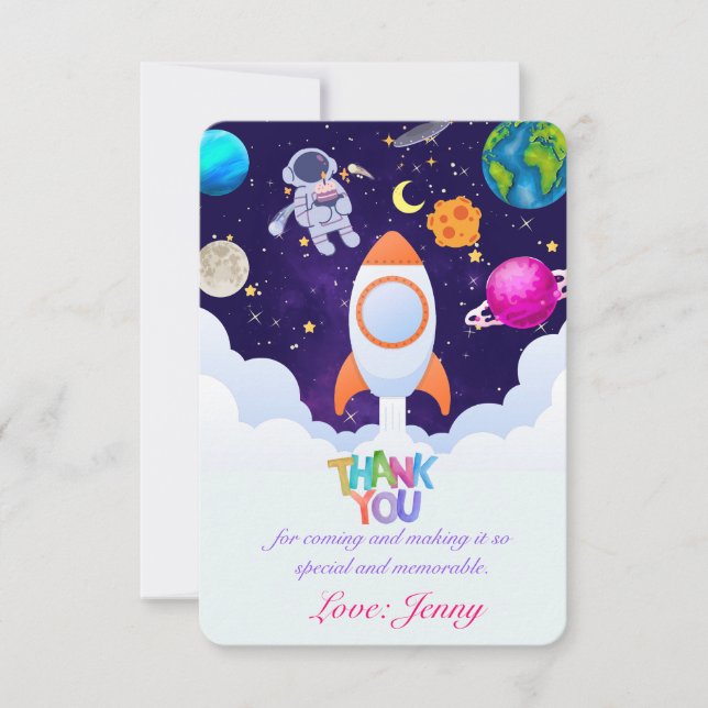 Tarjeta De Agradecimiento Astronauta, espacio exterior, planetas Gracias Eti (Anverso)