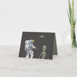 Tarjeta De Agradecimiento Astronauta y alienígena   
