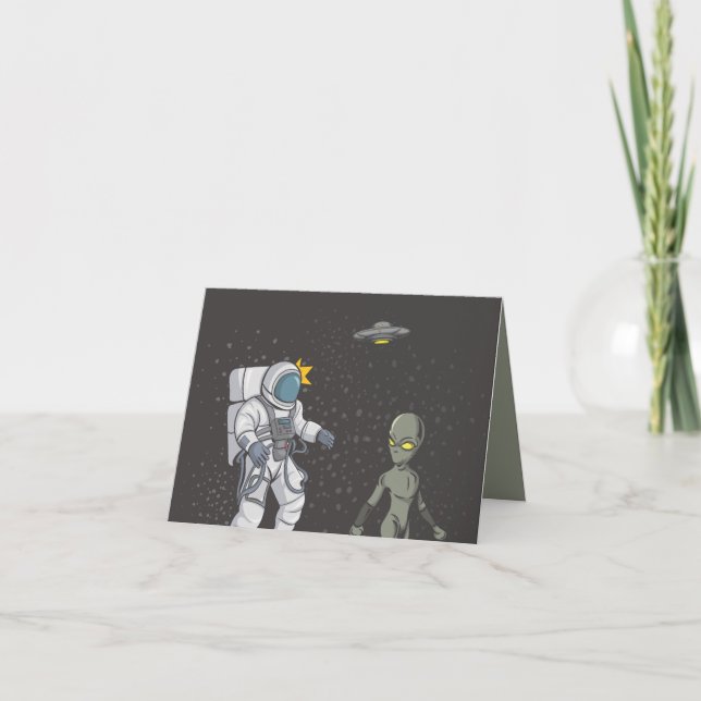 Tarjeta De Agradecimiento Astronauta y alienígena    (Anverso)